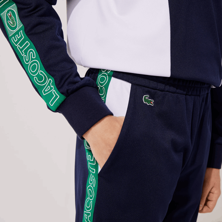 homens Lacoste azul marinho branco verde fx3 calças de treino de bandas de marca esportiva 08D01121