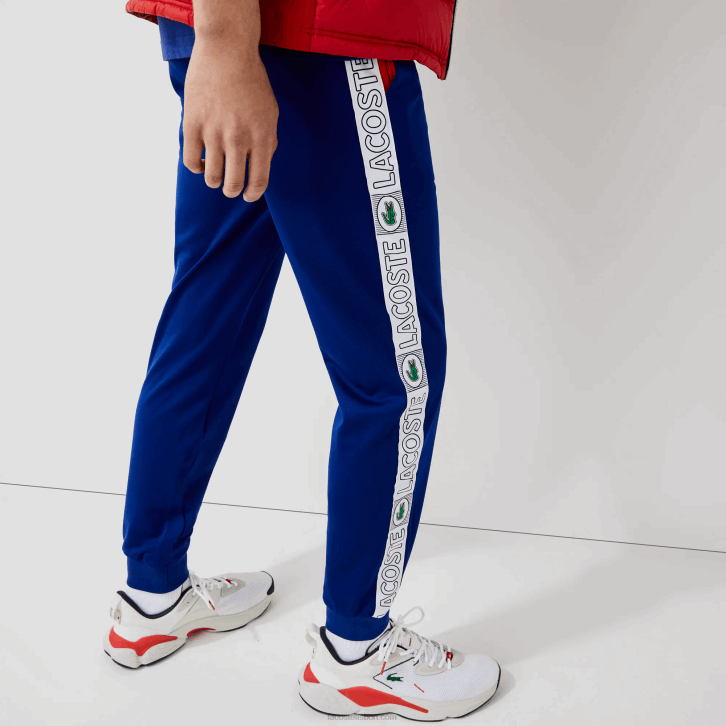 homens Lacoste azul vermelho branco an3 calças de treino de bandas de marca esportiva 08D01119
