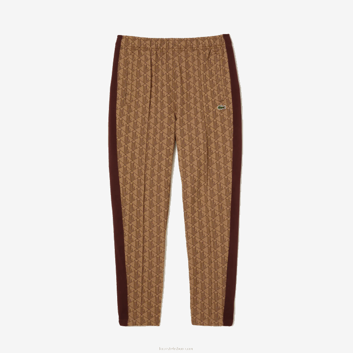 homens Lacoste bege bordeaux mkj calça de treino com estampa de monograma 08D0278