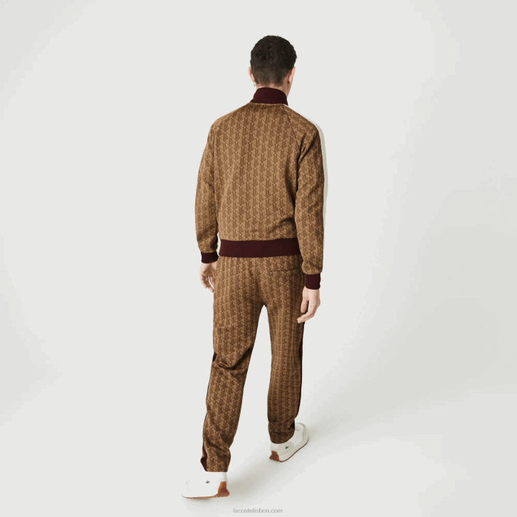 homens Lacoste bege bordeaux mkj calças de treino jacquard com monograma vivo 08D01186