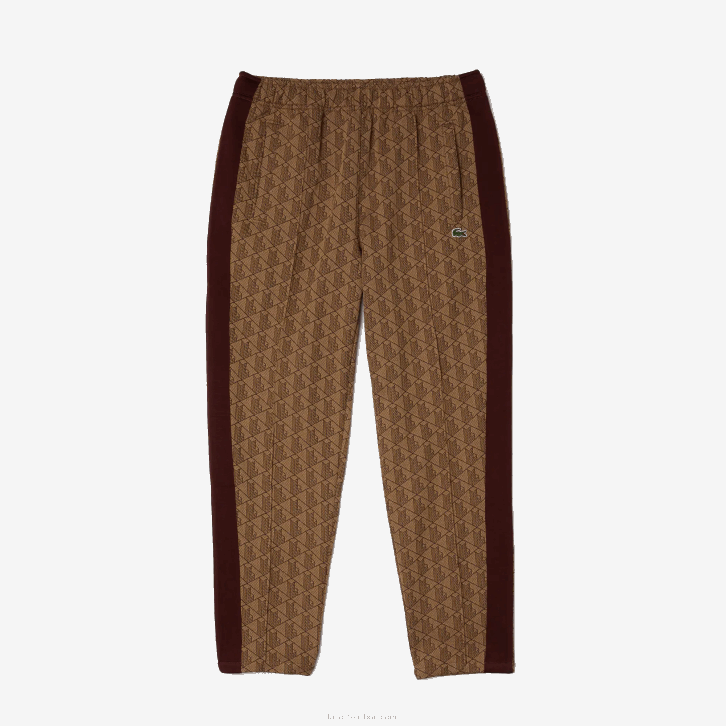 homens Lacoste bege bordeaux mkj calças de treino jacquard com monograma vivo 08D01186