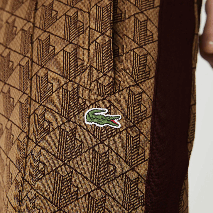 homens Lacoste bege bordeaux mkj calças de treino jacquard com monograma vivo 08D01186