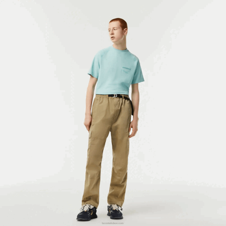 homens Lacoste bege cb8 calça de trilha repelente à água de ajuste relaxado 08D022