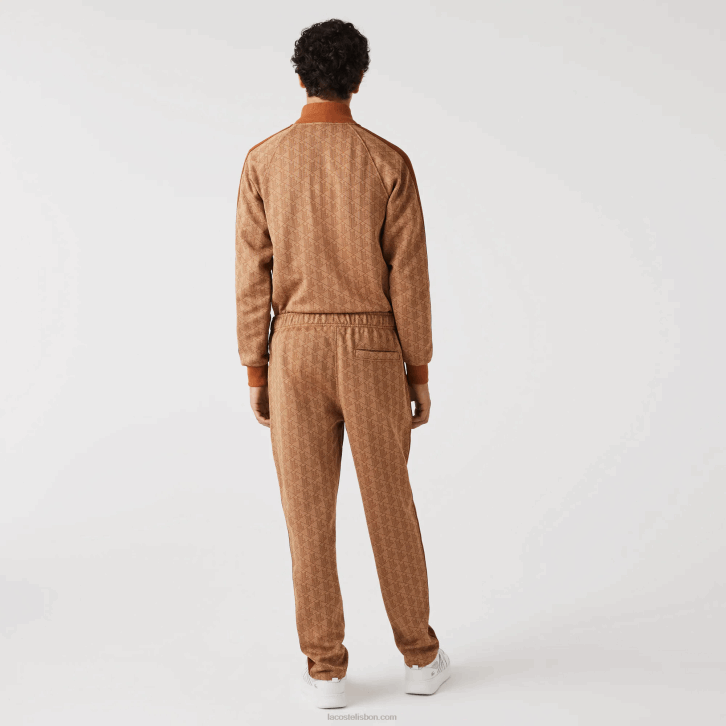 homens Lacoste bege marrom zwm calça de treino com estampa de monograma 08D0280