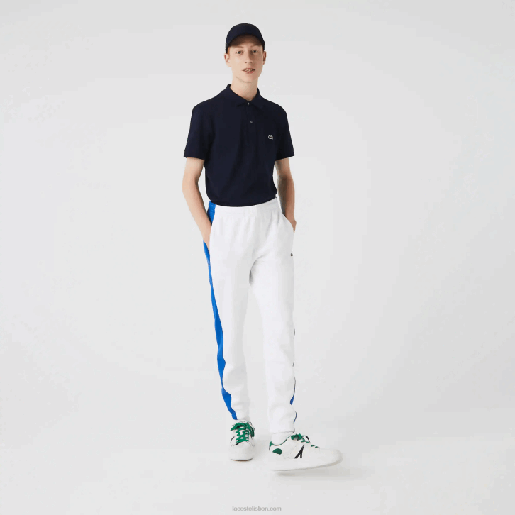 homens Lacoste branco azul lmq calças de bandas de contraste 08D01060