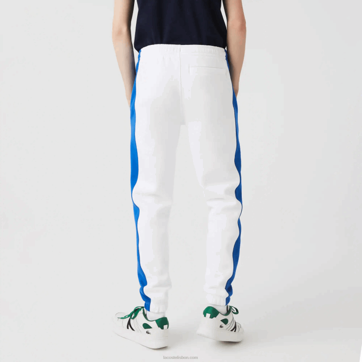 homens Lacoste branco azul lmq calças de bandas de contraste 08D01060