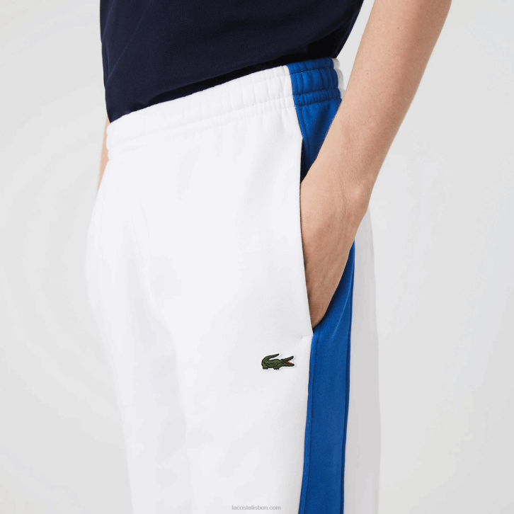 homens Lacoste branco azul lmq calças de bandas de contraste 08D01060