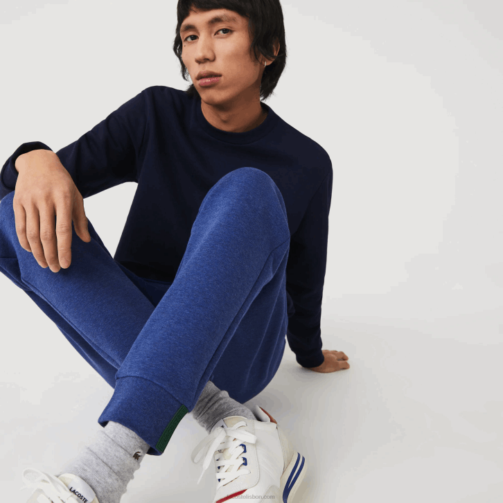 homens Lacoste chine azul hjd calças de treino de mistura de algodão mesclado slim fit 08D01140