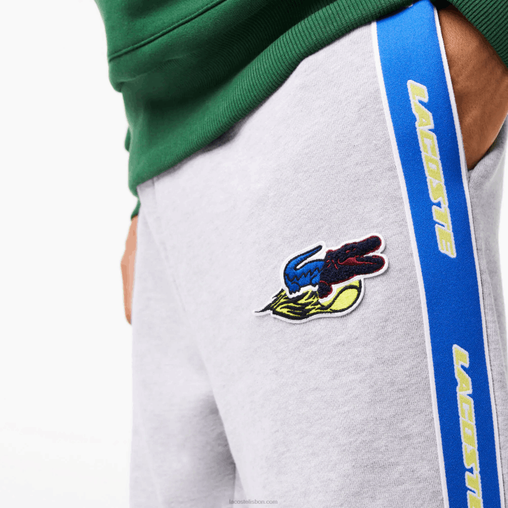 homens Lacoste chine cinza cca calça de banda de marca 08D01027