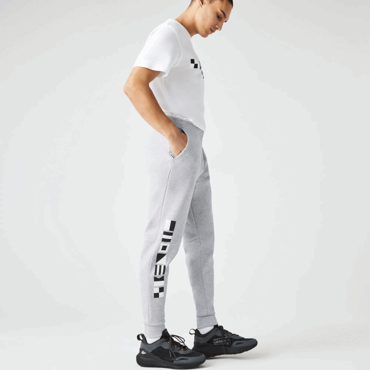 homens Lacoste chine cinza cca calças de treino de impressão reflexiva 08D01044