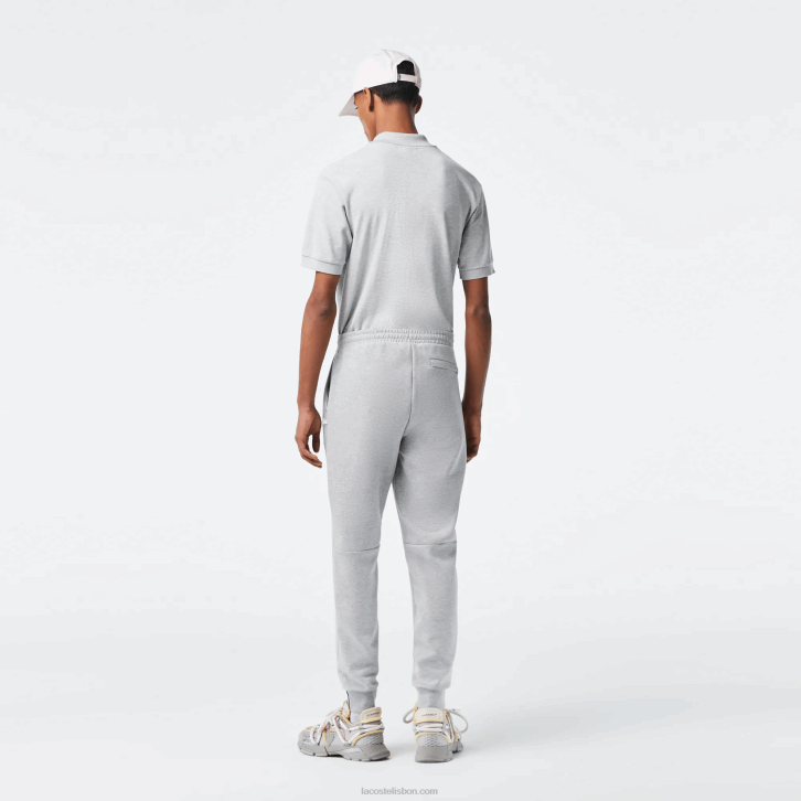 homens Lacoste chine cinza cca calças de treino de mistura de algodão mesclado slim fit 08D01006