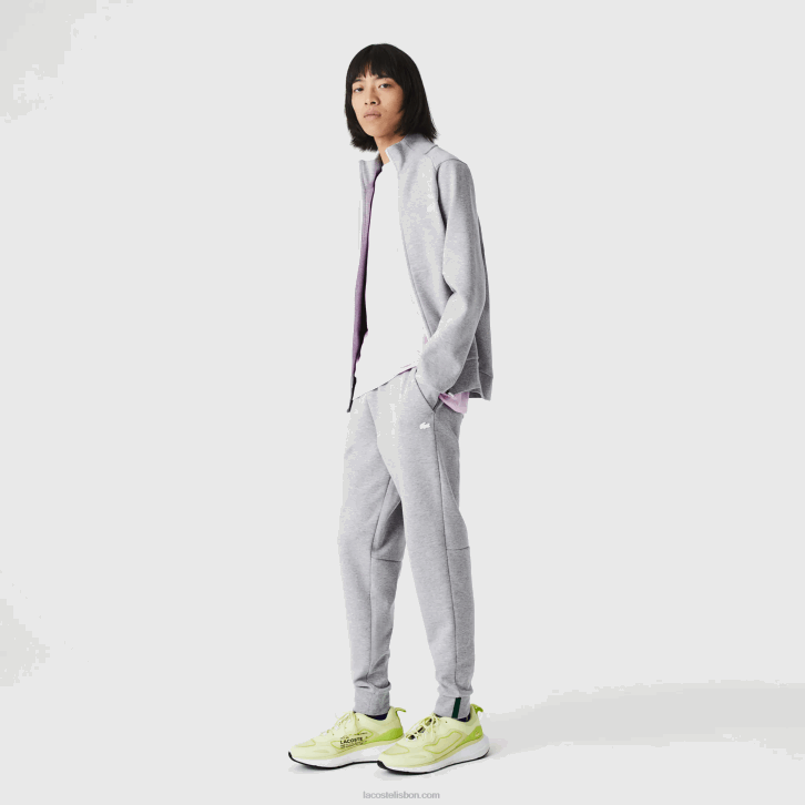 homens Lacoste chine cinza cca calças de treino de mistura de algodão mesclado slim fit 08D01006