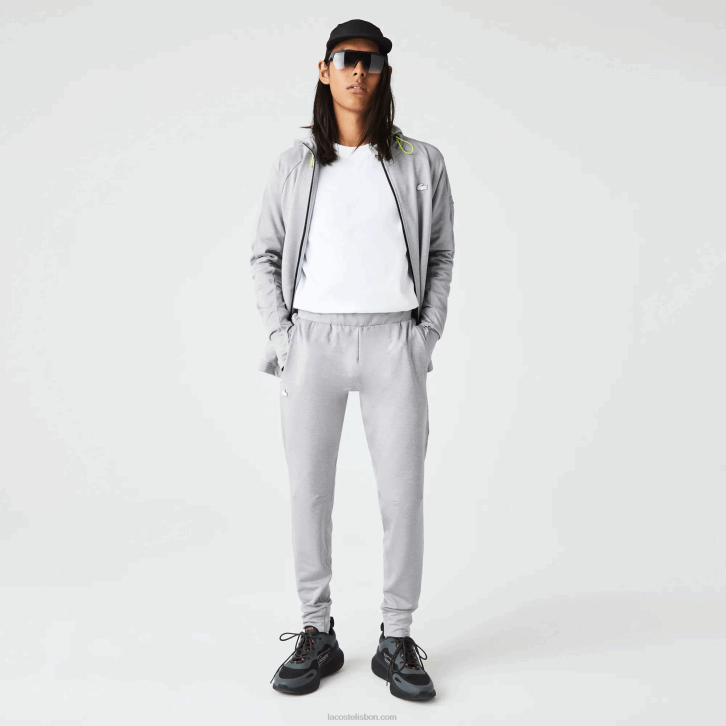 homens Lacoste chines cinza claro 9ya calça esportiva de duas camadas 08D01073