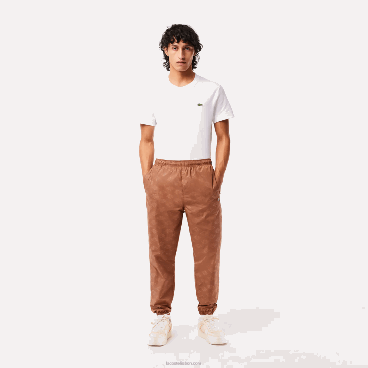 homens Lacoste lfa marrom claro calça de trilha com estampa de monograma 08D0317