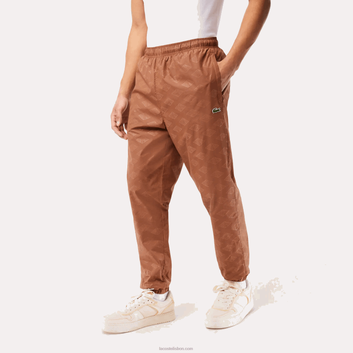 homens Lacoste lfa marrom claro calça de trilha com estampa de monograma 08D0317