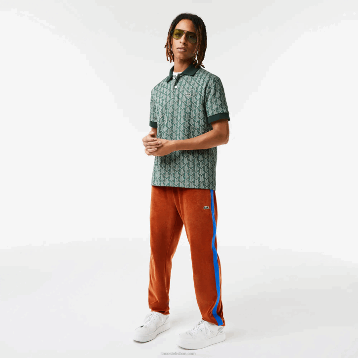 homens Lacoste marrom 3pb calça esportiva com faixa lateral contrastante 08D01104