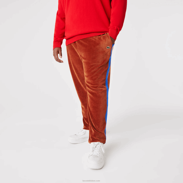 homens Lacoste marrom 3pb calça esportiva com faixa lateral contrastante 08D01104