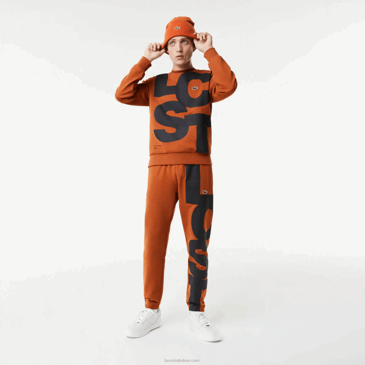 homens Lacoste marrom 3pb calça esportiva de algodão com letras contrastantes 08D01037