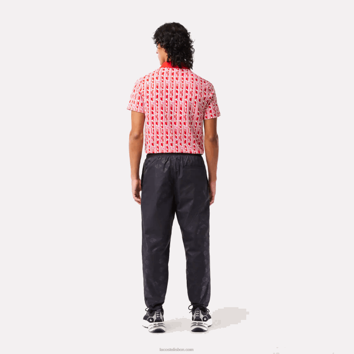 homens Lacoste preto 031 calça de trilha com estampa de monograma 08D0318