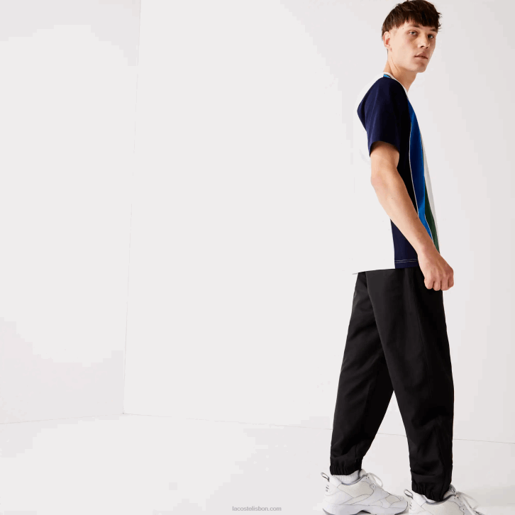 homens Lacoste preto 031 calça esportiva de tafetá com tecelagem de diamante 08D01113