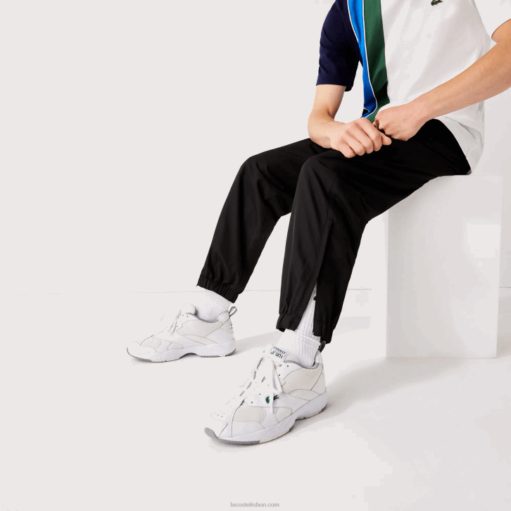 homens Lacoste preto 031 calça esportiva de tafetá com tecelagem de diamante 08D01113
