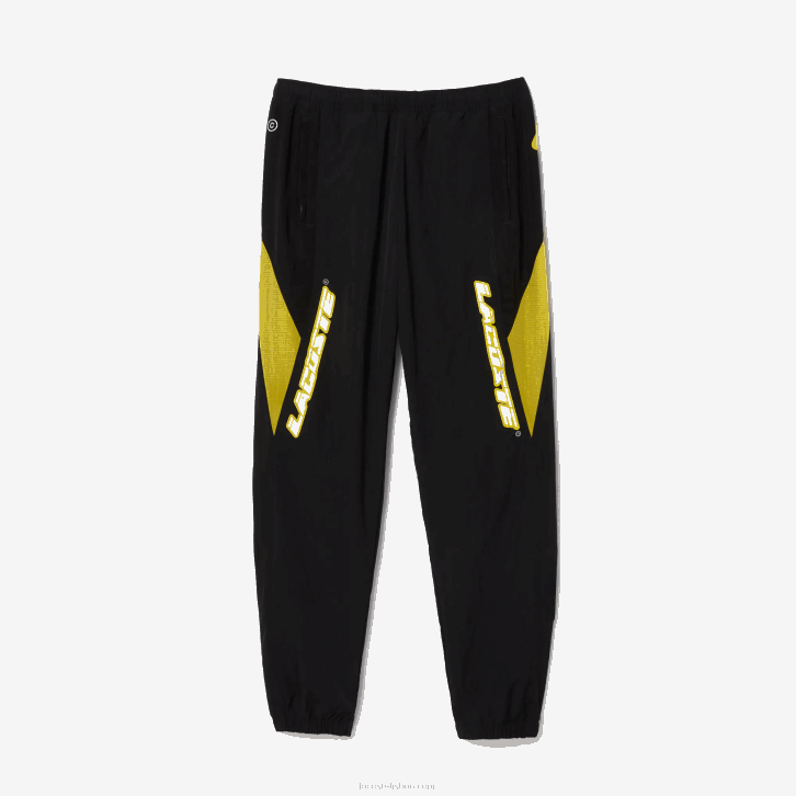 homens Lacoste preto amarelo n07 Calça esportiva com blocos de cores de ajuste regular Heritage 08D01110