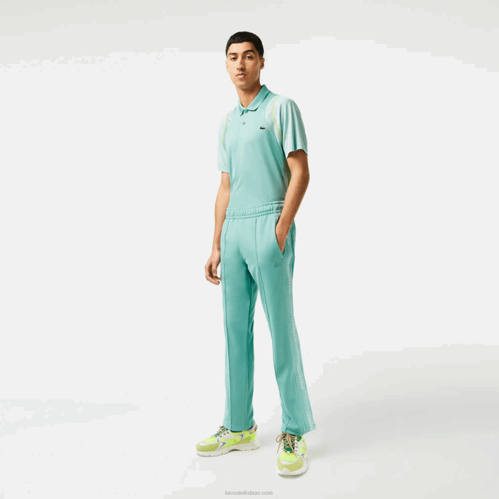 homens Lacoste verde 3a4 calças de pique de ajuste regular 08D0337