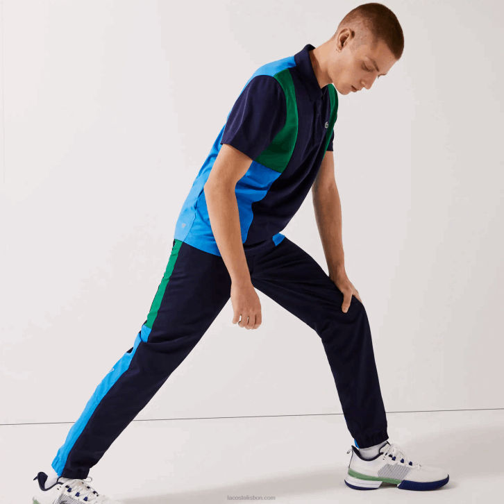 homens Lacoste verde azul marinho branco m7z calças esportivas de bandas colorblock 08D01128