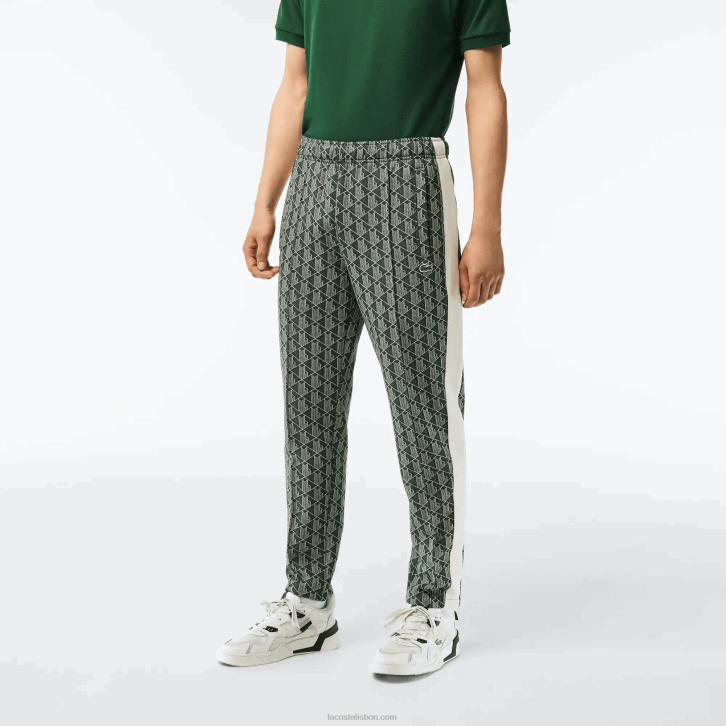 homens Lacoste verde bege 7m4 calça de treino com estampa de monograma 08D0279