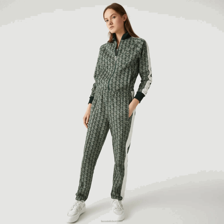 homens Lacoste verde bege 7m4 calças de treino jacquard com monograma vivo 08D01187