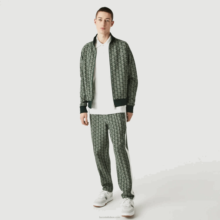 homens Lacoste verde bege 7m4 calças de treino jacquard com monograma vivo 08D01187