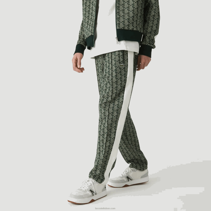 homens Lacoste verde bege 7m4 calças de treino jacquard com monograma vivo 08D01187