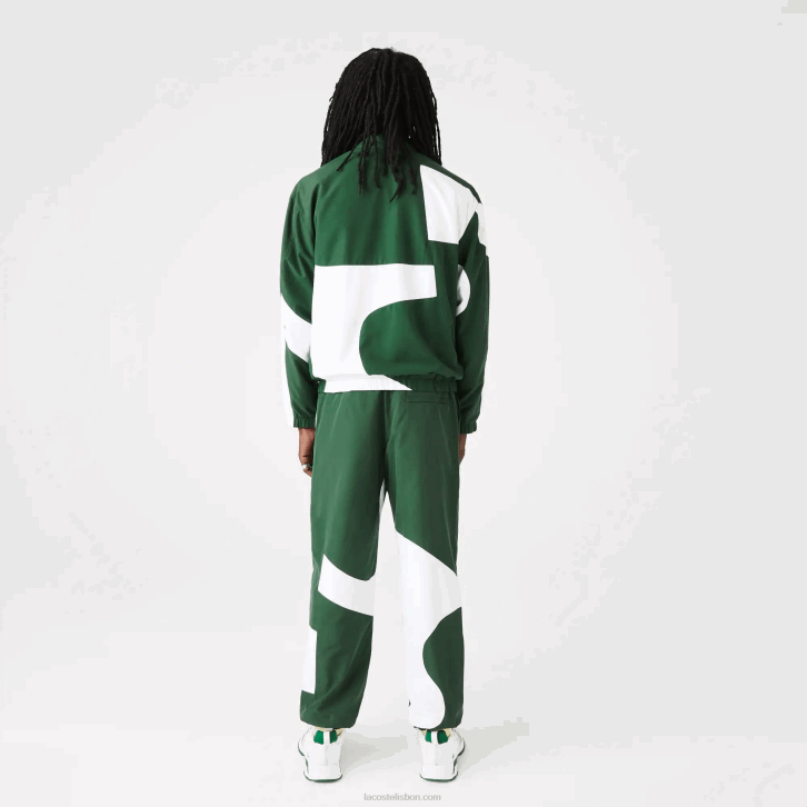 homens Lacoste verde branco 291 calças de trilha gráficas Heritage 08D01072