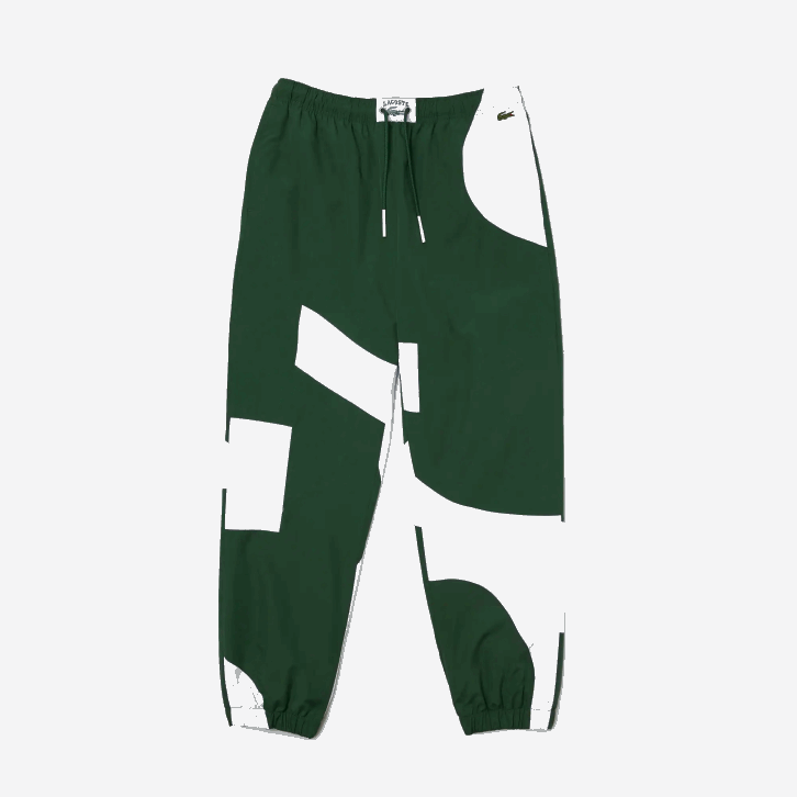 homens Lacoste verde branco 291 calças de trilha gráficas Heritage 08D01072