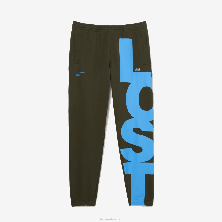 homens Lacoste verde caqui s7t calça esportiva de algodão com letras contrastantes 08D01038