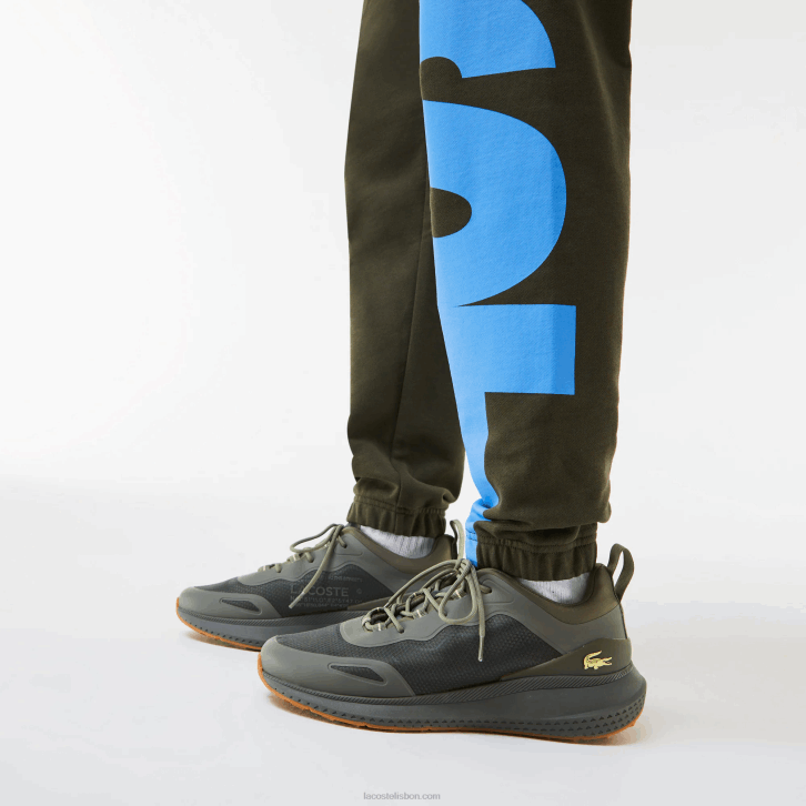 homens Lacoste verde caqui s7t calça esportiva de algodão com letras contrastantes 08D01038