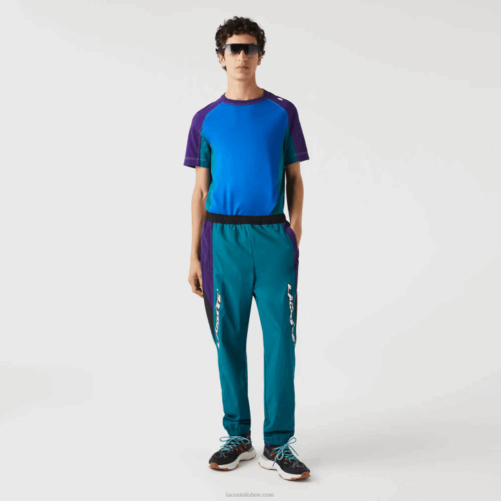 homens Lacoste verde roxo preto n10 Calça esportiva com blocos de cores de ajuste regular Heritage 08D01111