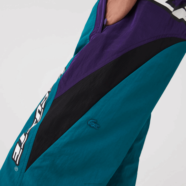 homens Lacoste verde roxo preto n10 Calça esportiva com blocos de cores de ajuste regular Heritage 08D01111