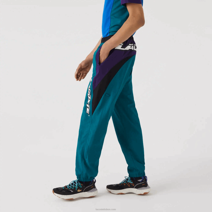 homens Lacoste verde roxo preto n10 Calça esportiva com blocos de cores de ajuste regular Heritage 08D01111