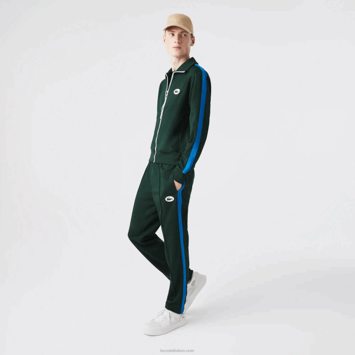 homens Lacoste verde yzp calça de treino com faixa lateral contrastante 08D01077
