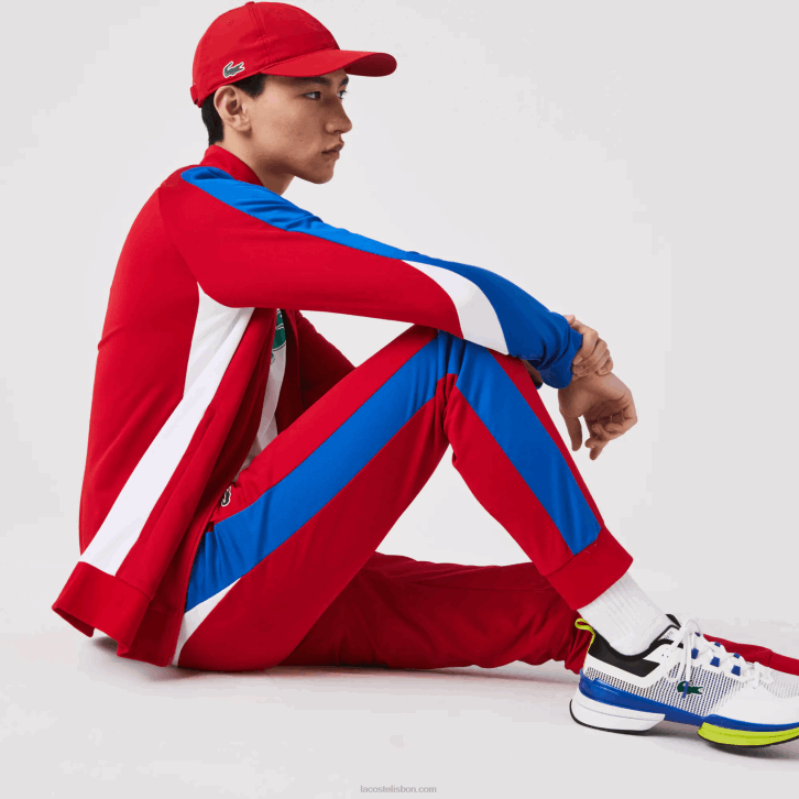 homens Lacoste vermelho azul branco w50 calça esportiva de tênis resistente a corrida 08D0992