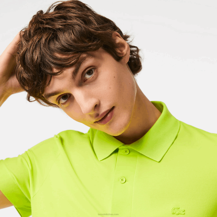 homens Lacoste amarelo 90v pólo piquê de algodão respirável de movimento ativo 08D0261
