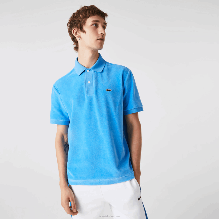 homens Lacoste azul 4x polo clássico de veludo de algodão 08D0738