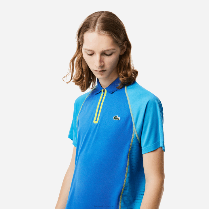 homens Lacoste azul amarelo aw9 polo de poliéster reciclado de tênis com tecnologia ultra-dry 08D0138
