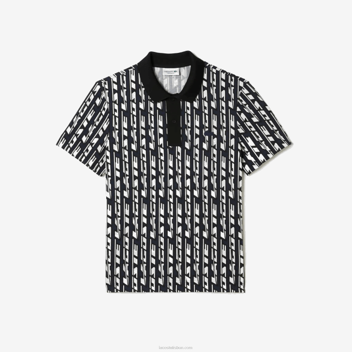 homens Lacoste azul branco 9 anos Polo estampada bicolor Active Movement 08D02