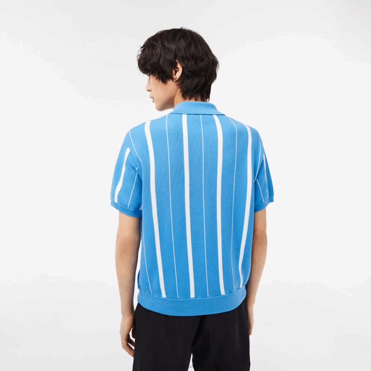 homens Lacoste azul branco clt polo de listras de algodão orgânico 08D0441