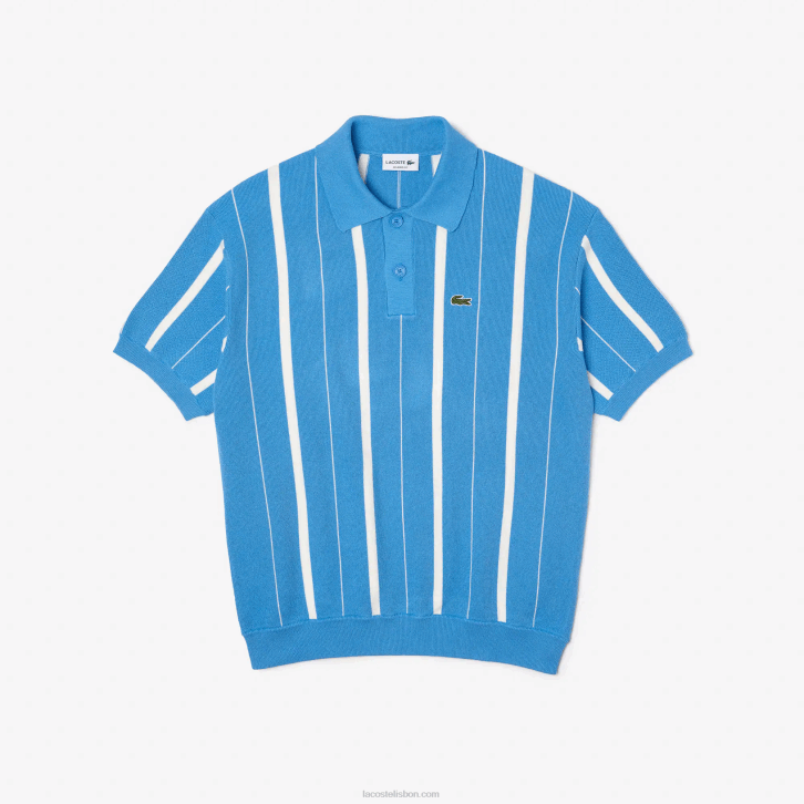 homens Lacoste azul branco clt polo de listras de algodão orgânico 08D0441