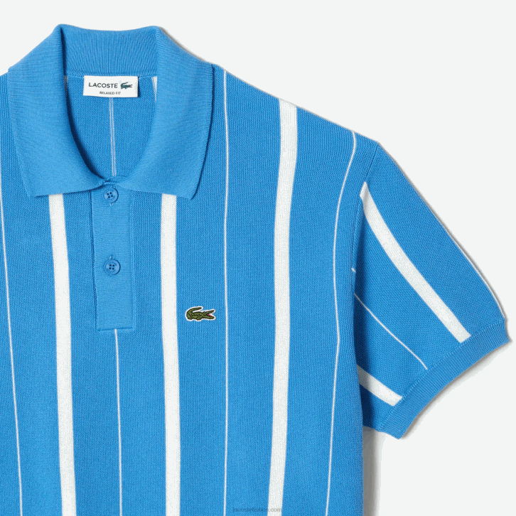 homens Lacoste azul branco clt polo de listras de algodão orgânico 08D0441