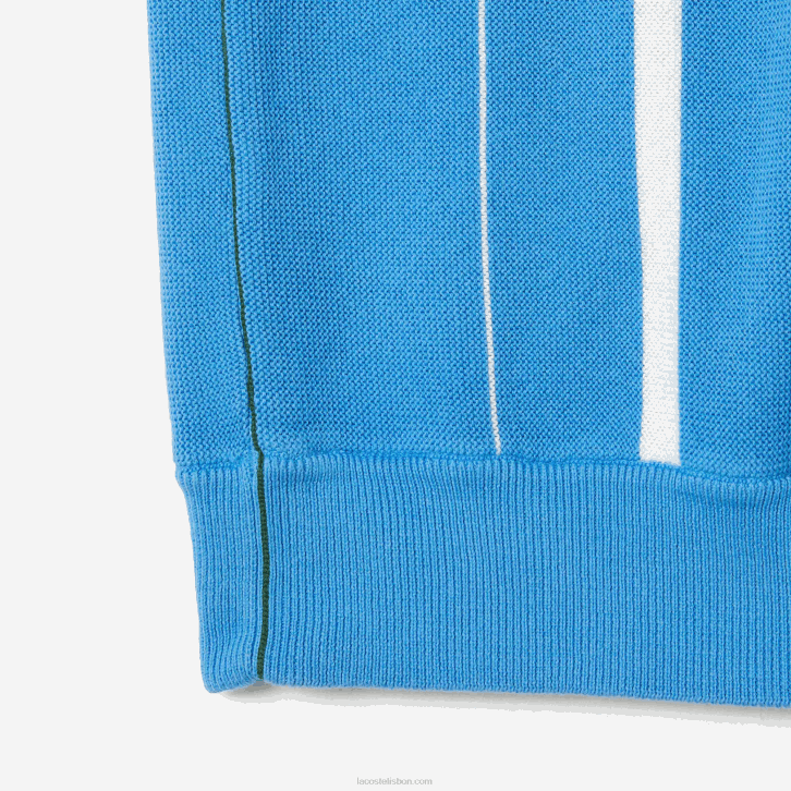 homens Lacoste azul branco clt polo de listras de algodão orgânico 08D0441