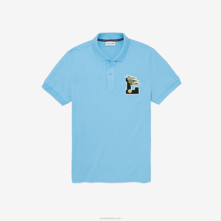 homens Lacoste azul claro 709 polo piquê de algodão regular fit l badge 08D0897